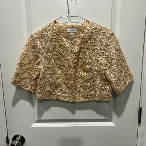 Calvin Klein Women Gold Sequin Lace Cropped Bolero Jacket Size S - Picture 1 of 8